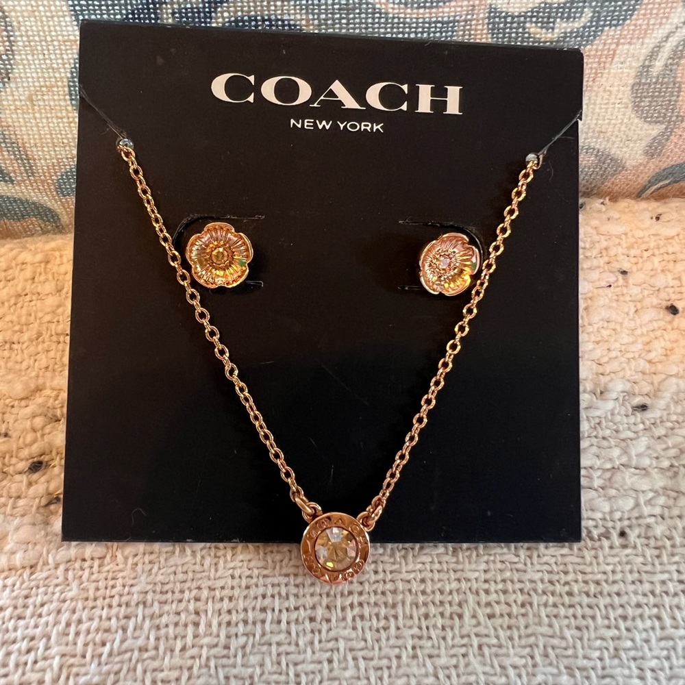 New Authentic Coach Earrings and Necklace